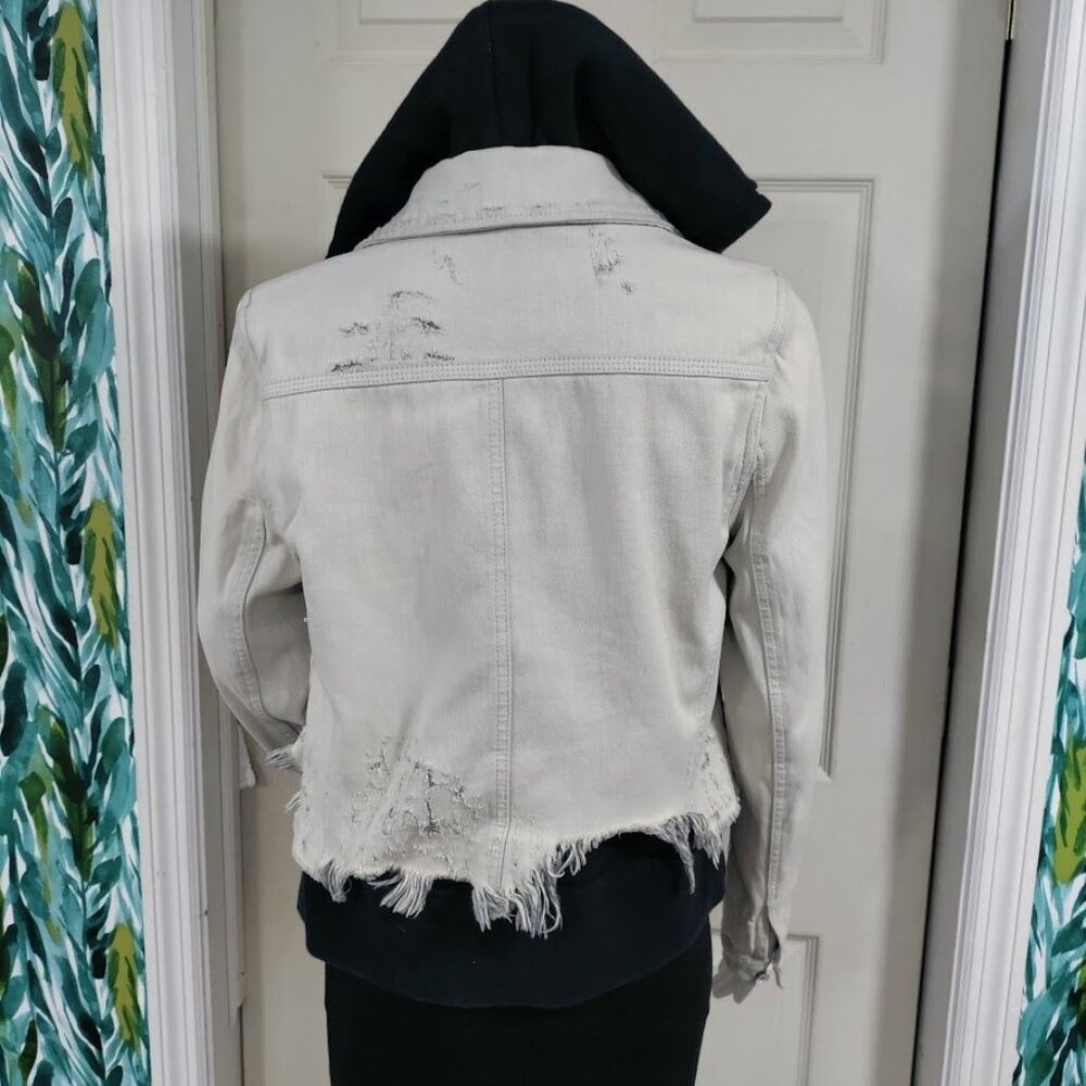 Free People Distressed Skater Grunge Layered Denim Jacket Ivory Black Size XS - Picture 4 of 15